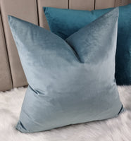 15"x15" Designers Guild Velluto Velvet Cushion Cover Dusk Duck Egg Blue