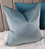 15"x15" Designers Guild Velluto Velvet Cushion Cover Dusk Duck Egg Blue