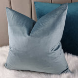 15"x15" Designers Guild Velluto Velvet Cushion Cover Dusk Duck Egg Blue