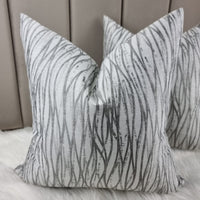 LINEAR CUSHION COVER HANDMADE DOUBLE SIDED SILVER