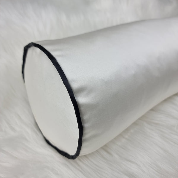 6"x16" Luxury Bolster Pillow Majestic Pearl / Ivory Black Piped insert included
