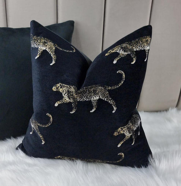 LEOpard Noir Black Handmade Cushion Cover Animal Print