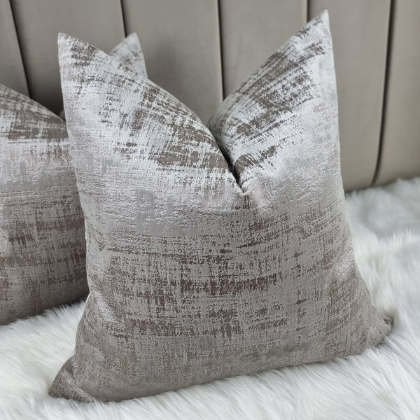 "Gabrielle" in Mink/Husk Distressed look Velvet Cushion Cover