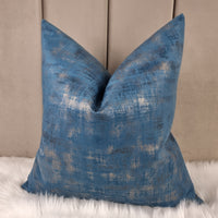 Milan in Azure Blue Gold Distressed look Velvet Cushion Cover