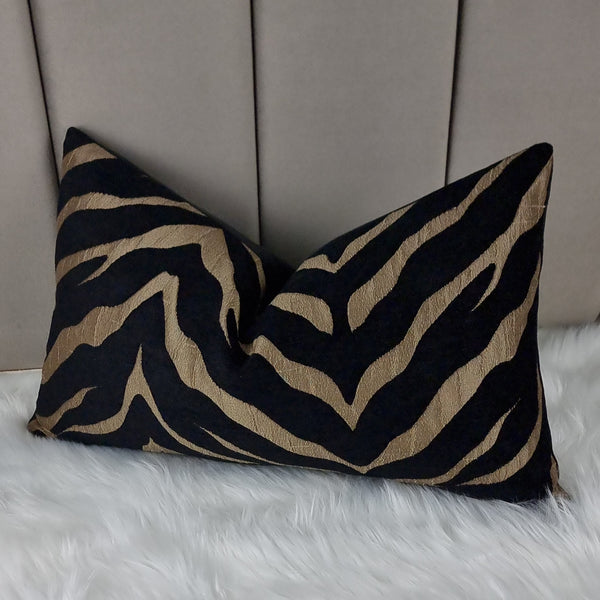 12"x20" Zebra Bronze Handmade Cushion Cover Animal Print