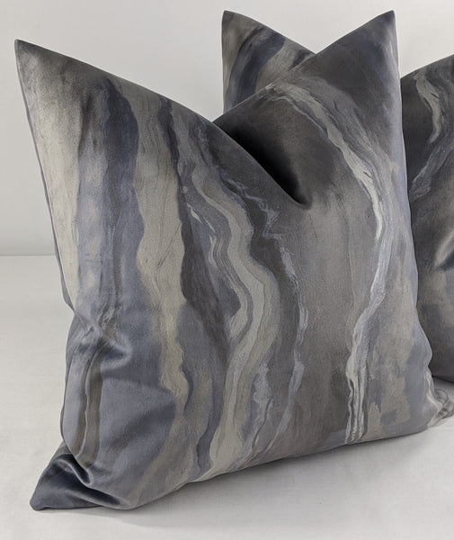Prestigious Textiles Marble Lava Blue Grey Velvet Fabric Handmade Cushion Cover