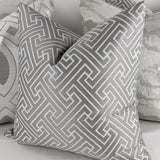 Greek Key Handmade Cushion Cover Double Sided Grey Silver