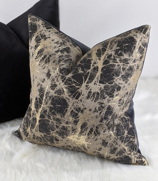 Lava Charcoal Black & Gold Handmade Cushion Cover